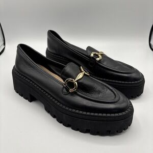 Arezzo BLACK Women's Caroline Round Toe Platform Loafers US 7.5